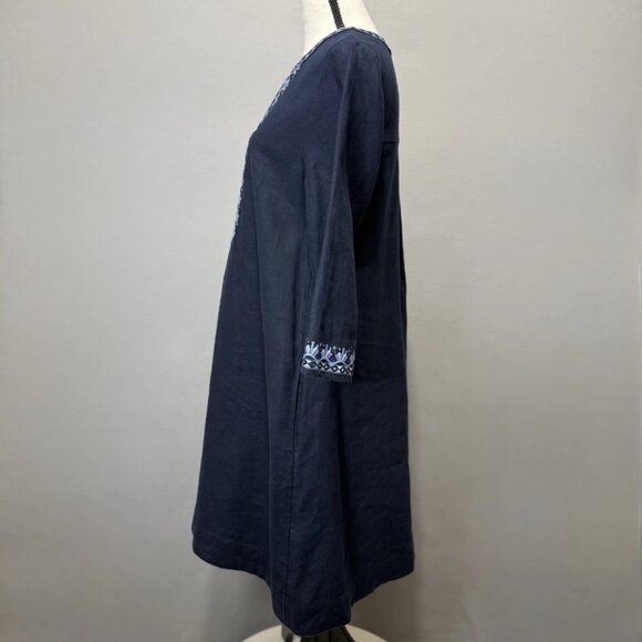 Chicos Dress Womens Sz 0 (4) Navy Blue 100% Linen Shift Sequin Bead Embroidered - Picture 2 of 9